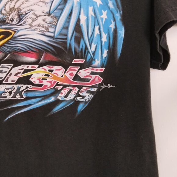 Sturgis 2005  Eagle Flames Sparkle Bike Week Black Tee | Size L estimated - Picture 4 of 6